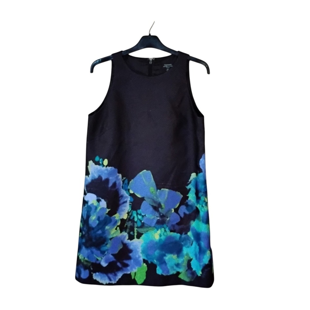 Tahari Arthur S Levine Black Floral Jacquard Shift Dress Petite 6P Blue Teal